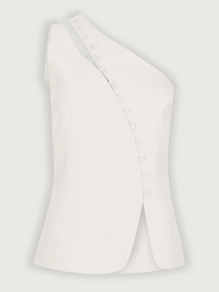 Clara™ | One-Shoulder Top with Sculptural Button Detail