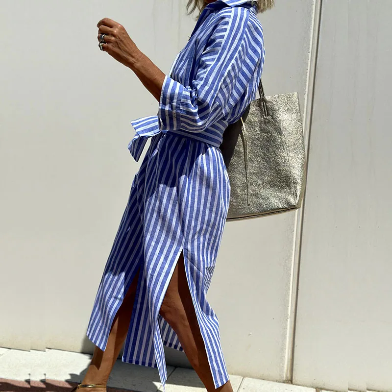 Klara™ | Elegant Striped Shirt Dress