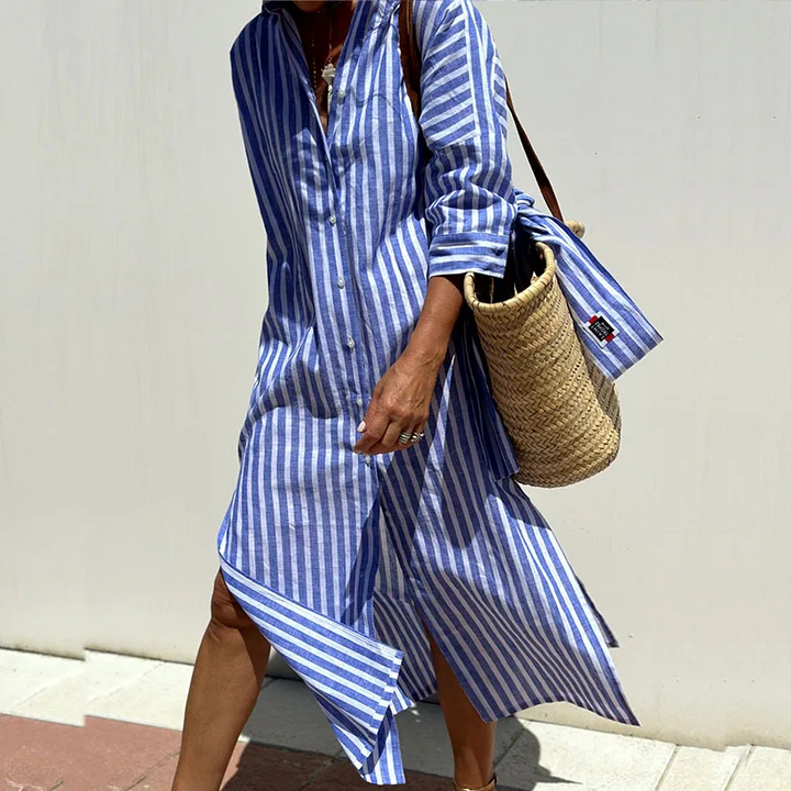 Klara™ | Elegant Striped Shirt Dress