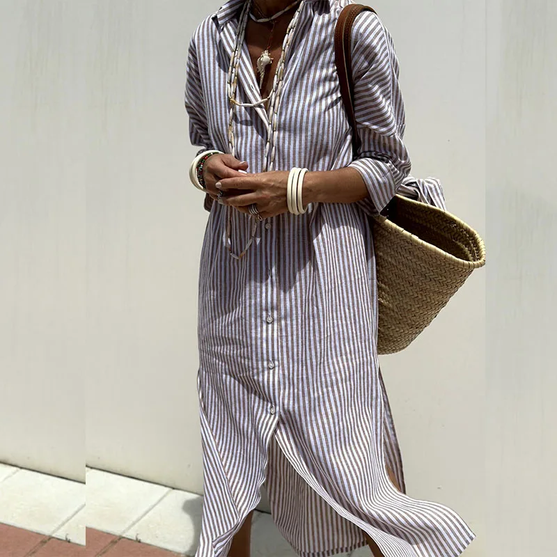 Klara™ | Elegant Striped Shirt Dress