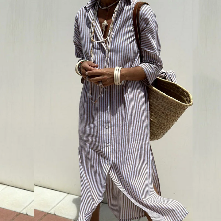 Klara™ | Elegant Striped Shirt Dress