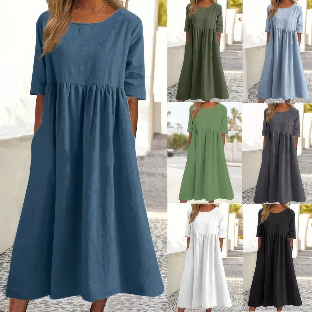 Signe™ | Summer Cotton Dress with Round Neck and Soft Fit